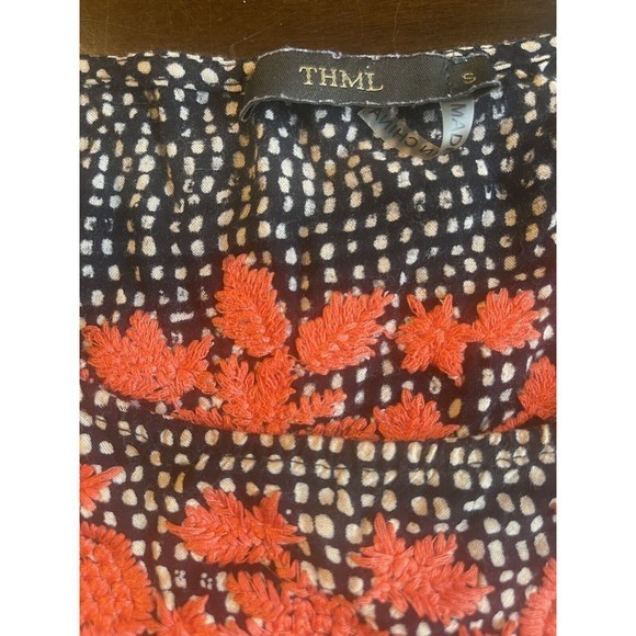 THML Women's Blue and White Polka Dot Blouse with‎ Coral Detail Size SM - Picture 3 of 4